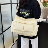 Sacs à bandoulière en toile multi-poches de couleur unie pour femmes, sacs à bandoulière portables pour étudiants, sacs à bandoulière de grande capacité, sacs fourre-tout décontractés pour femmes