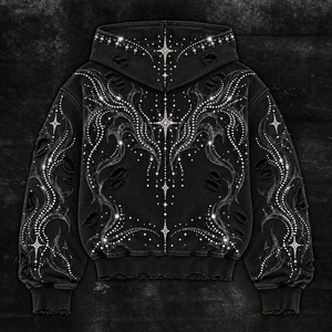 เสื้อฮู้ดดี้แบบสั่งทำพิเศษ ผ้าฝ้าย 450 GSM ทรงบ็อกซี่ ตัดสั้น ซิปเต็มตัว ประดับด้วยคริสตัล แต่งขอบแบบดิสเทรส คุณภาพพรีเมียม เสื้อฮู้ดดี้ผู้ชายทันสมัย - Product Image 2
