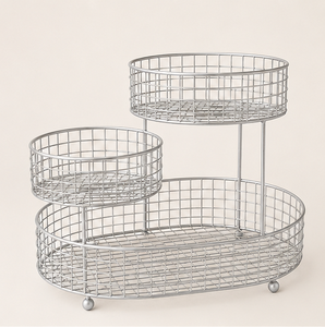 Panier de rangement en fil de fer, support métallique personnalisé pour fruits et légumes avec finition argentée, meilleur prix de vente - Product Image 1