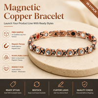 Joyería Magnética de Cobre Puro, Pulsera de Terapia Magnética con Piedras de Cristal Redondas para Pedidos de Regalo Personalizados al por Mayor