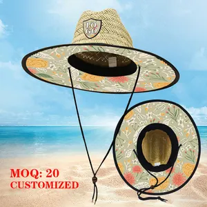 Chapéu de palha oco para praia ao ar livre, chapéu de proteção de praia para surf, chapéu de palha largo de verão