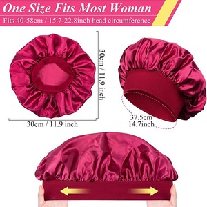 Bonnets de nuit en satin de couleur unie avec large bande élastique pour femmes, pour le soin des cheveux bouclés - Product Image 6