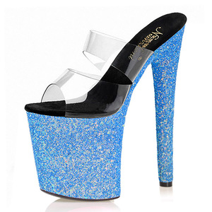 Paillettes <span class=keywords><strong>tacco</strong></span> sottile 8-pollici di modo di alta-<span class=keywords><strong>tacco</strong></span> <span class=keywords><strong>alto</strong></span> pantofole della piattaforma del tallone sottile tubo di acciaio scarpe da ballo di modo di estate di grandi dimensioni sandali - Product Image 5