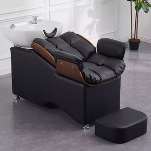 Unidad de Lavacabezas Moderna Z para Salón de Belleza con Fregadero de Cerámica Inclinable y Asiento Ajustable para Lavado de Cabello - Product Image 1