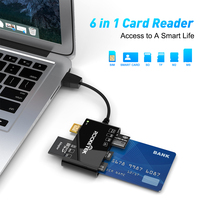 Lector de Tarjetas de Memoria Múltiple Rocketek 6 en 1 USB MMC MS M2, Lector de Tarjetas Inteligentes con Chip SIM para Identificación Gubernamental
