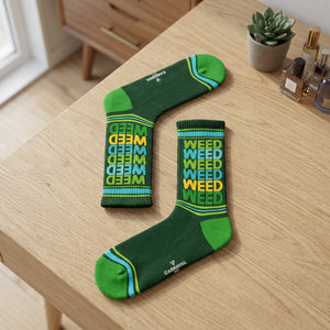Green Printed <b>Weed</b> Weave Non-Sustainable Right Homewear Tennis <b>Socks</b> for Unisex - Product Image 2