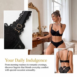 Ensemble de lingerie sexy personnalisé OEM pour femmes, <span class=keywords><strong>soutien</strong></span>-<span class=keywords><strong>gorge</strong></span> rembourré en dentelle, motif uni, sous-vêtements en maille respirante, ensemble de lingerie intime - Product Image 3