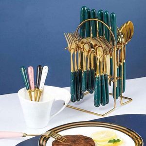 Stock Stainless Steel 24-Piece Rack PP Handle Knife Fork Spoon Gift Box Western Food Nordic Style Cutlery Set SS 410 - Product Image 5