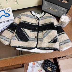Giacca di lana di agnello a righe trapuntata invernale nuovo stile giacca Casual elegante per bambini - Product Image 1