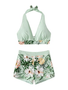 Conjunto de Bikini de 2 Piezas con Cuello Halter y Push-Up 2025, Cintura Alta, Transpirable, Spandex/Nylon, Estampado, Ropa de Playa para Mujer - Product Image 5