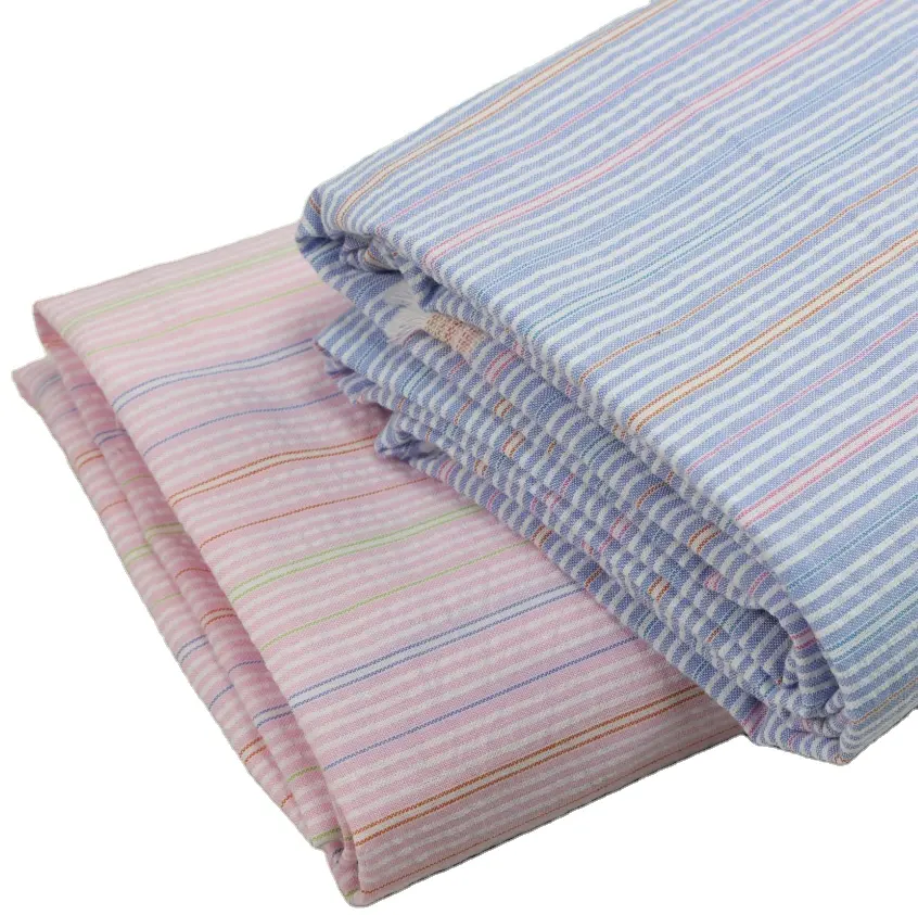 China Textile Yarn Dyed Woven 100% Cotton Stripe Seersucker Fabric for Shirt Women