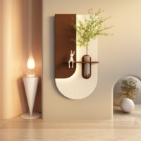 Peinture décorative 3D en bois MDF Wabi-Sabi avec éclairage LED, style luxueux et chaleureux, pour les halls d'hôtels, les salons, taille personnalisable, fabrication artisanale