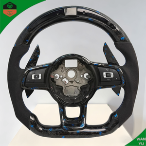 Volant personnalisé en cuir et fibre de carbone forgée rouge avec palettes de changement de vitesse LED et surpiqûres perforées noires pour Volkswagen <span class=keywords><strong>Golf</strong></span> GTI <span class=keywords><strong>R32</strong></span> - Product Image 3