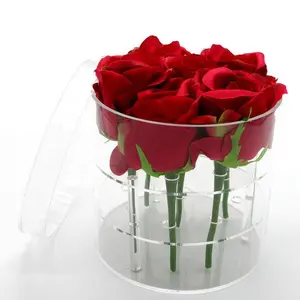 사용자 정의 용량 완벽하게 투명 아크릴 라운드 디스플레이 장미 꽃 상자