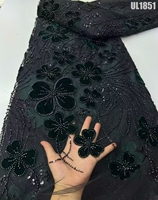 Tissu en dentelle de tulle brodé de velours 3D floral perlé et pailleté en polyester pour robe de mariée Bolivie Amérique du Sud