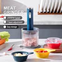 Hachoir à viande multifonction sans fil USB 3 vitesses avec bol en verre, mini mixeur hachoir à épices en acier inoxydable, garantie 1 an