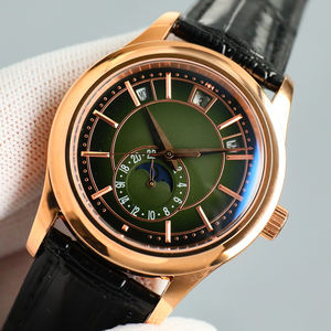 Elegante Reloj de Pulsera Mecánico en Oro Rosa con Calendario Anual, Fase Lunar y Esfera Negra, Reloj de Lujo para Hombre, Estilo Casual y de Negocios - Product Image 4