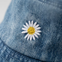 Cappello da sole estivo floreale rotondo con strass, effetto invecchiato, pieghevole, da viaggio, da donna, retrò, morbido, traspirante, in cotone, per esterni, in denim