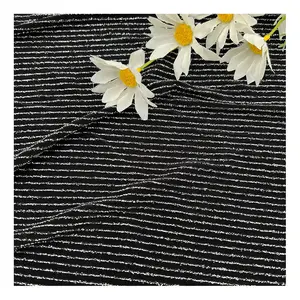 Wholesale 4 Way Stretch Metallic Sliver Stripe Knit Fabric Lurex Spandex Black Lurex Fabric Metallic Textiles For Clothing