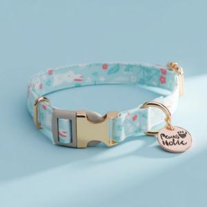 Collier pour chien en coton moderne - Durable, doux, élégant, motif imprimé de luxe, personnalisé, confortable, réglable, personnalisable pour animaux de compagnie - Product Image 1