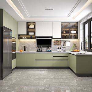 Meuble de rangement de cuisine moderne professionnel, organisateurs coulissants personnalisés pour garde-manger, crédence en contreplaqué avec finition verre/marbre artificiel pour - Product Image 3