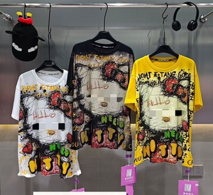 T-shirts pour femmes en coton 100% de haute qualité, surdimensionnés, avec strass, dessin animé, OC994 - Product Image 4