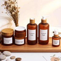Botol Plastik PET Amber 60ml 120ml 250ml 500ml dengan Pompa Hitam, Sablon Logo Kustom untuk Sampo dan Serum