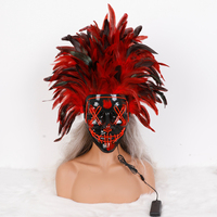 Máscara LED Personalizada con Plumas Negras, para Mardi Gras, Carnaval, Fiesta de Disfraces, Máscara con Cable EL Luminoso, Disfraz para Festival Rave