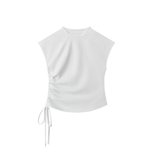 2025 estate <span class=keywords><strong>t</strong></span>-<span class=keywords><strong>shirt</strong></span> <span class=keywords><strong>senza</strong></span> <span class=keywords><strong>maniche</strong></span> da <span class=keywords><strong>donna</strong></span> traspirante con coulisse in vita plissettata Casual corto Spice da ragazza gilet Slim-Fit - Product Image 2