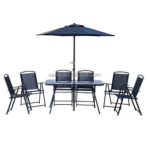 Venta al por mayor al aire libre ocio <span class=keywords><strong>mesa</strong></span> de comedor conjunto de 6 plazas 8 piezas mesas y sillas de cafetería con sombrilla con paraguas - Product Image 2