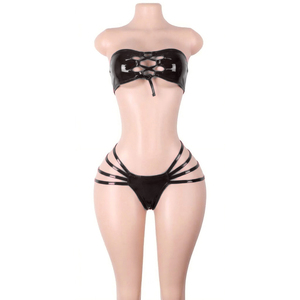Conjunto de lencería de dos piezas con hebilla de cinturón de cuero efecto brillante, bikinis, disfraces de discoteca para adultos, conjunto de ropa para chica de botellas. - Product Image 6