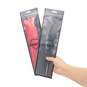 Custom Resealable Clear Front Long Shape Hanging Hole Cosmetic Makeup Brush Packaging Plastic Ziplock Bag