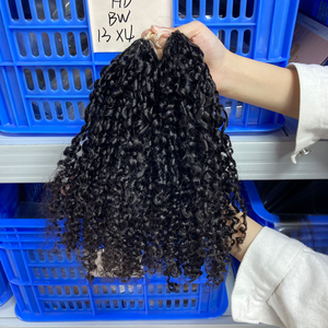 Cheveux vierges vietnamiens 100% non traités, pointes de 50g, extensions au crochet en plumes pour tressage, double trame machine, bouclés Pixie en vrac - Product Image 1