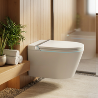 Toilette intelligente automatique murale à chasse d'eau par gravité, télécommande, siège chauffant, séchage à l'air, siphon en P, veilleuse