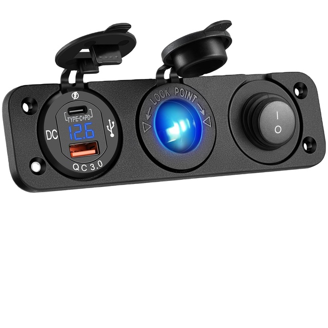12V Outlet Socket USB QC3.0 & PD Type C 3.0 Dual Fast Charging Ports Adapter - 3 in 1 Cigarette Lighter Socket: