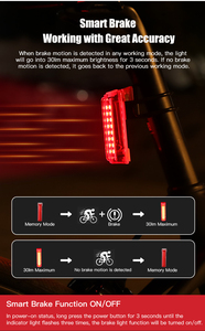 Sensor de freno de bicicleta inteligente de montaje magnético IPX4 resistente al agua, luz trasera Typc-C recargable, modo de suspensión inteligente de 30 lúmenes - Product Image 3