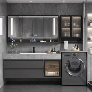 Meuble de salle de bain moderne de luxe avec miroir intelligent LED nid d'abeille et fonction anti-buée, armoire en MDF laqué, design mural - Product Image 6