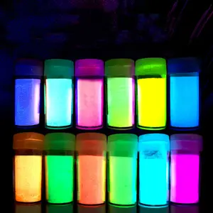 थोक 12 रंग लंबे समय अंधेरे में चमक पाउडर DIY कील चमक पाउडर तेल और पानी आधारित Photoluminescent पिगमेंट