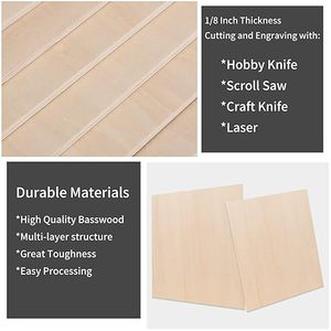 12-Pack 12x12x1/8 Inch Basswood Plywood Sheets 3mm <strong>Thin</strong> Unfinished <strong>Wood</strong> <strong>Board</strong> for Crafts Laser <strong>Cutting</strong> Engraving for Home Gifts - Product Image 3