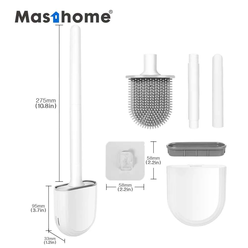 Mathome Hot Selling Modern Hygine Soft Rubber Flat Head Toilet Brush Tpr Silicone Toilet Cleaning Brush And Holder Set