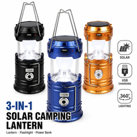 Lanterne solaire pliable pour le camping, batterie externe 2000 mAh, rechargeable par USB, lampe de tente LED pliable, lampe de poche d'urgence, IPX4 CE 3