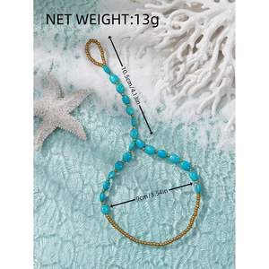 Sandalias Bohemias con Cuentas Turquesas, Tobillera para Mujer, Joyería para Pies de Verano y Playa, Tobilleras de Moda de Aleación de Zinc Chapadas en Oro - Product Image 6