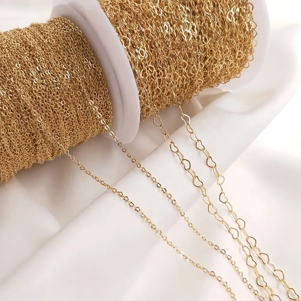 DIY صنع المجوهرات جرلي 14K الذهب معبأ يرتدون سحر 1.5/3.5 مللي متر مختلفة حجم الجوف القلب سلاسل ل قلادة أساور الخلخال