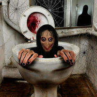 Masque de tête effrayant en latex réutilisable et écologique MOMO pour Halloween, anniversaire, Noël, avec perruque longue, masque intégral pour adulte, thème festif, fête déguisée