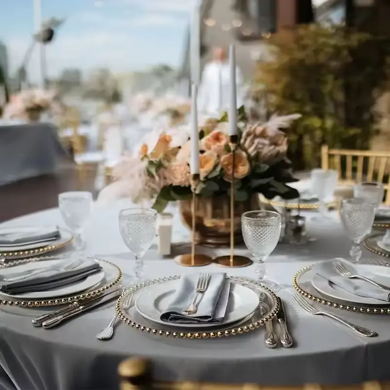 Assiette transparente en perles dorées de 13 pouces réutilisable, assiettes de présentation en plastique pour décoration de fête et de mariage