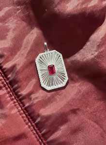 9KT Gold Natural / Lab Grown Octagon Gemstone & Diamonds Embossed Baguette Unisex Pendant <b>Necklace</b> - Product Image 5