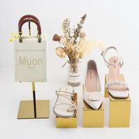 Présentoir de Comptoir Moderne en Acier Inoxydable Doré pour Parfums, Sacs à Main, Chaussures et Bijoux, Style Présentoir à Sacs