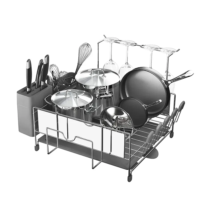 Wholesale Factory Kitchen E shape Over The Sink metal Stainless Steel large plate dish drainer rack with drainboard