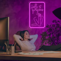 Enseigne néon LED « Hello Gorgeous » avec adaptateur, interrupteur, minuterie de compte à rebours, publicité, connectivité Bluetooth et capteur de mouvement pour fête