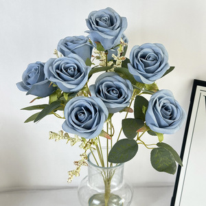 Meiyu Craft Flower Factory Bouquet de roses artificielles 9 têtes en soie pour mariage, décoration intérieure et accessoires d'arrangement nuptial - Product Image 4